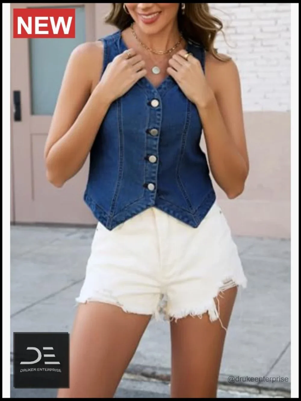 Sleeveless Crop Denim Vest Button Down Y2K Waistcoat